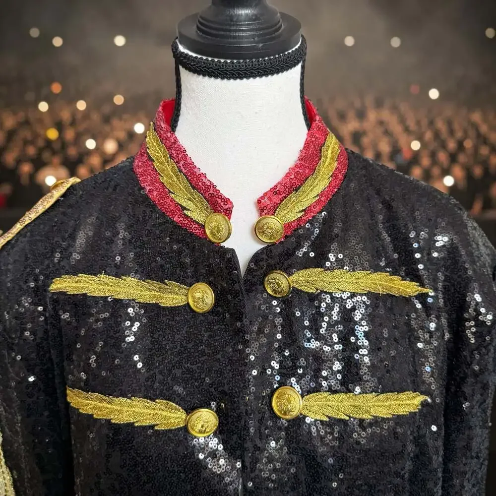 Harmonia NY Mens Black Sequined Military Parade Stage Performance Jacket with Go